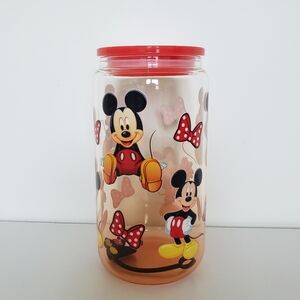 Mickey Mouse 16oz Glass Tumbler with Lid, Straw Stopper, & Straw 4pc Orange Red